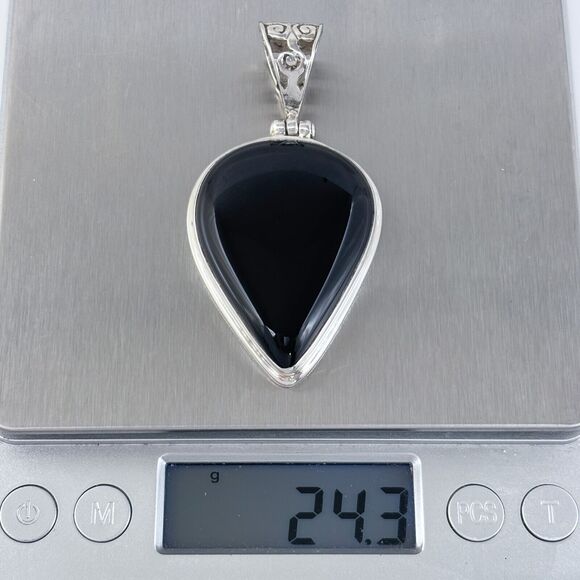 Vintage Sterling Silver 925 Teardrop Onyx Pendant - Picture 6 of 7